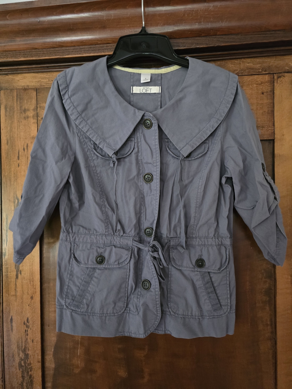 O Ann Taylor LOFT Slate Gray Utility Jacket with Drawstring Waist Small